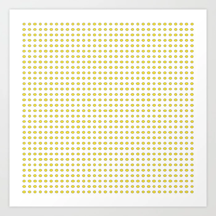A product photo of a square art print on paper, filled with illustrations of 1024 yellow lemons.