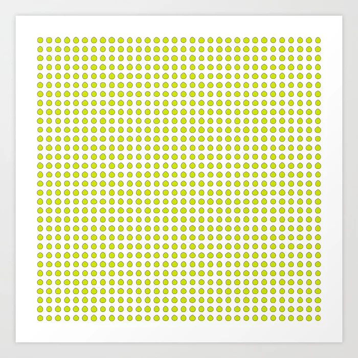 A product photo of a square art print on paper, filled with illustrations of 1024 yellow pomelos.
